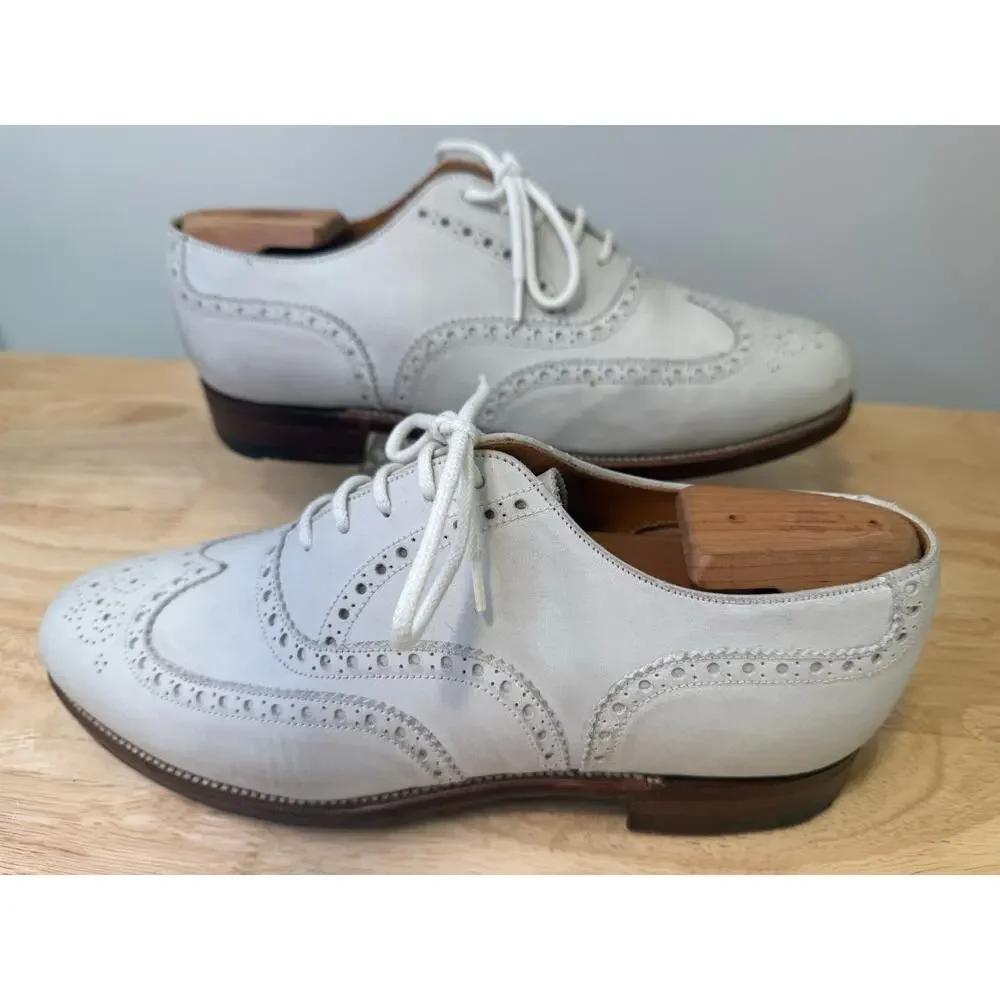 Stuart's Choice Made in England White Leather Brogue Dress Shoes Size 8.5. JL